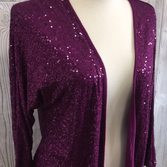 Jones New York Purple Sequined Open Front Cardigan Blouse Small - Picture 2 of 8